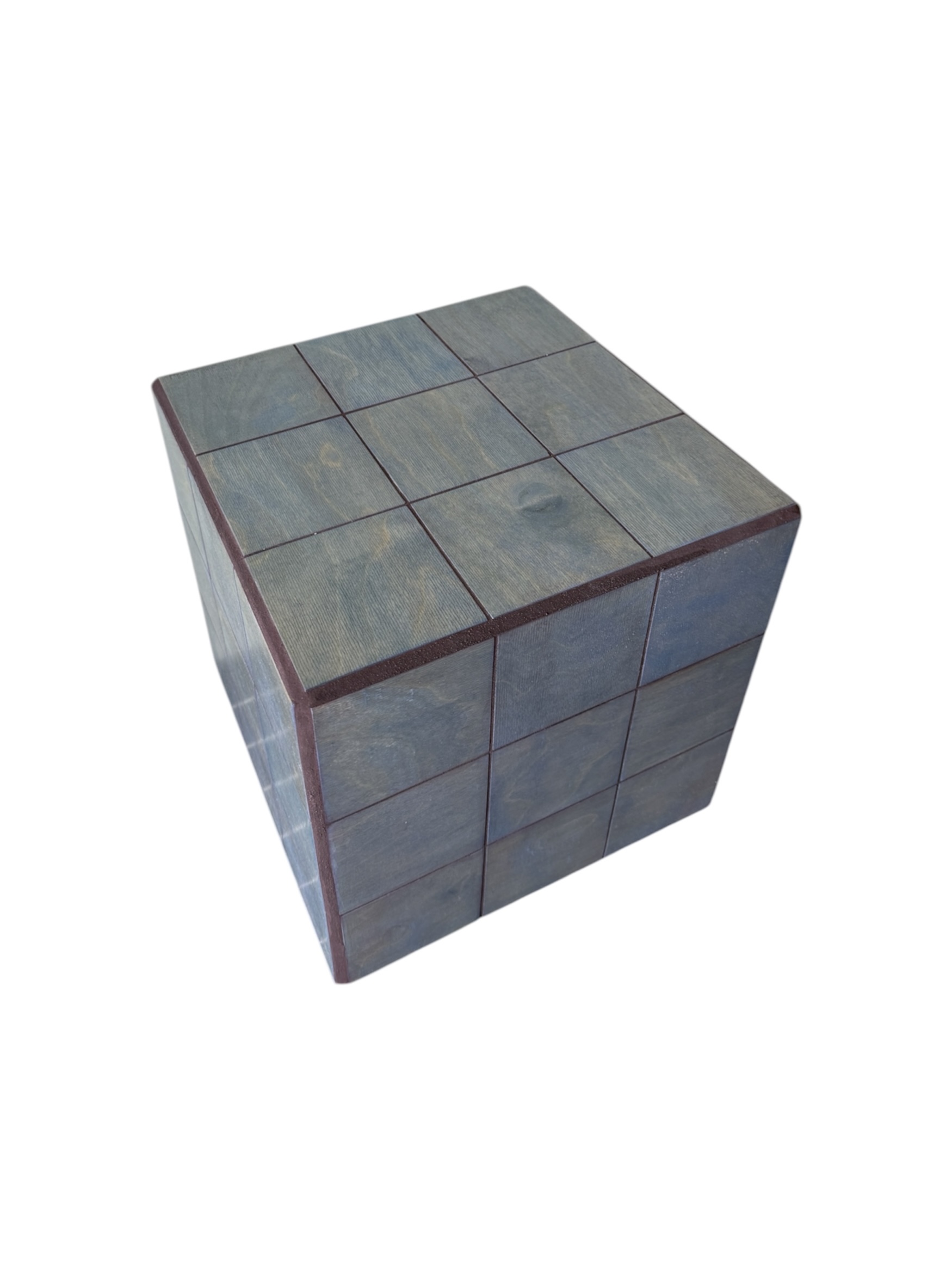 COLB Cube 30 Holz Blaumetallic – Holzfliesen-Beistelltisch mit Aubergine-Fuge, handgefertigt in Berlin