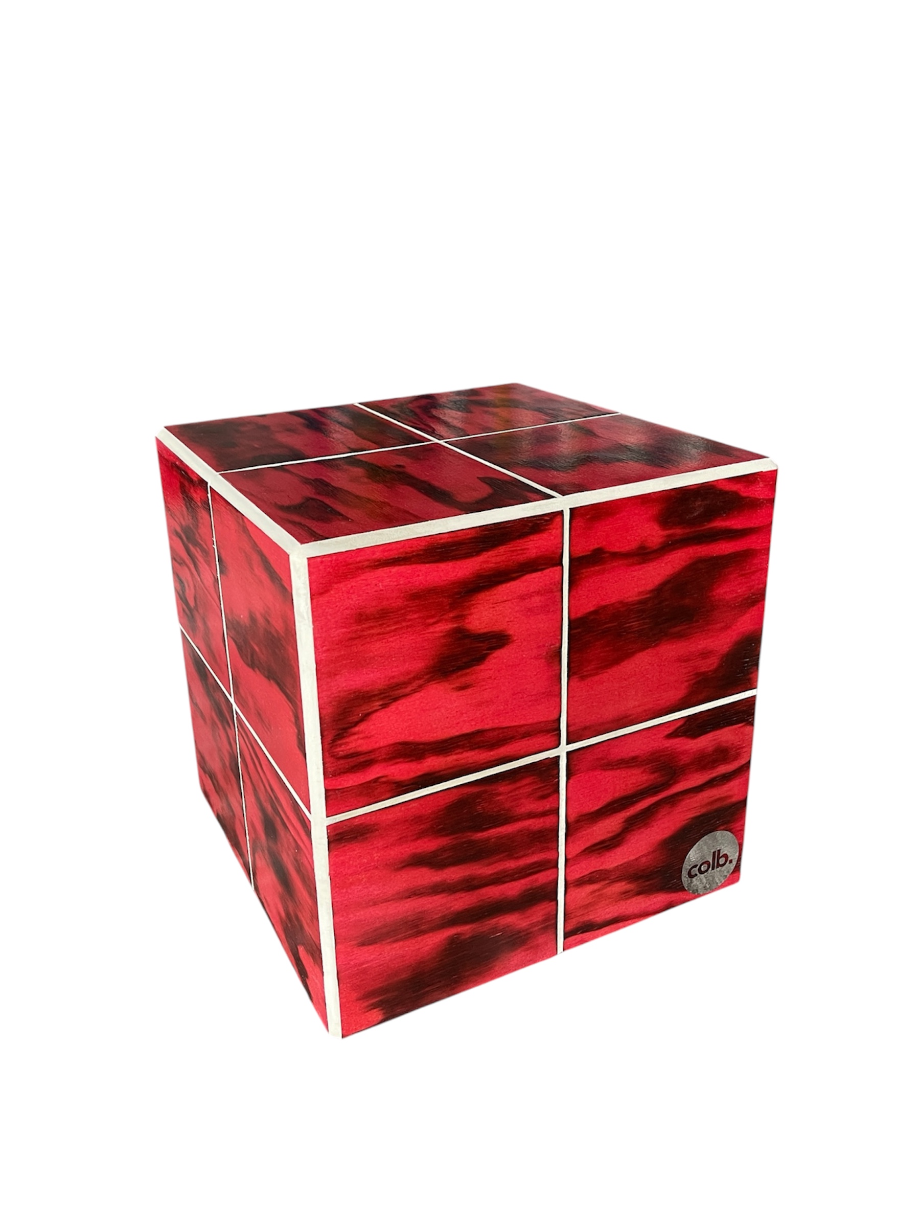COLB Cube 30 Holz Rot-Beige – Holzfliesen-Beistelltisch mit beiger Fuge, handgefertigt in Berlin