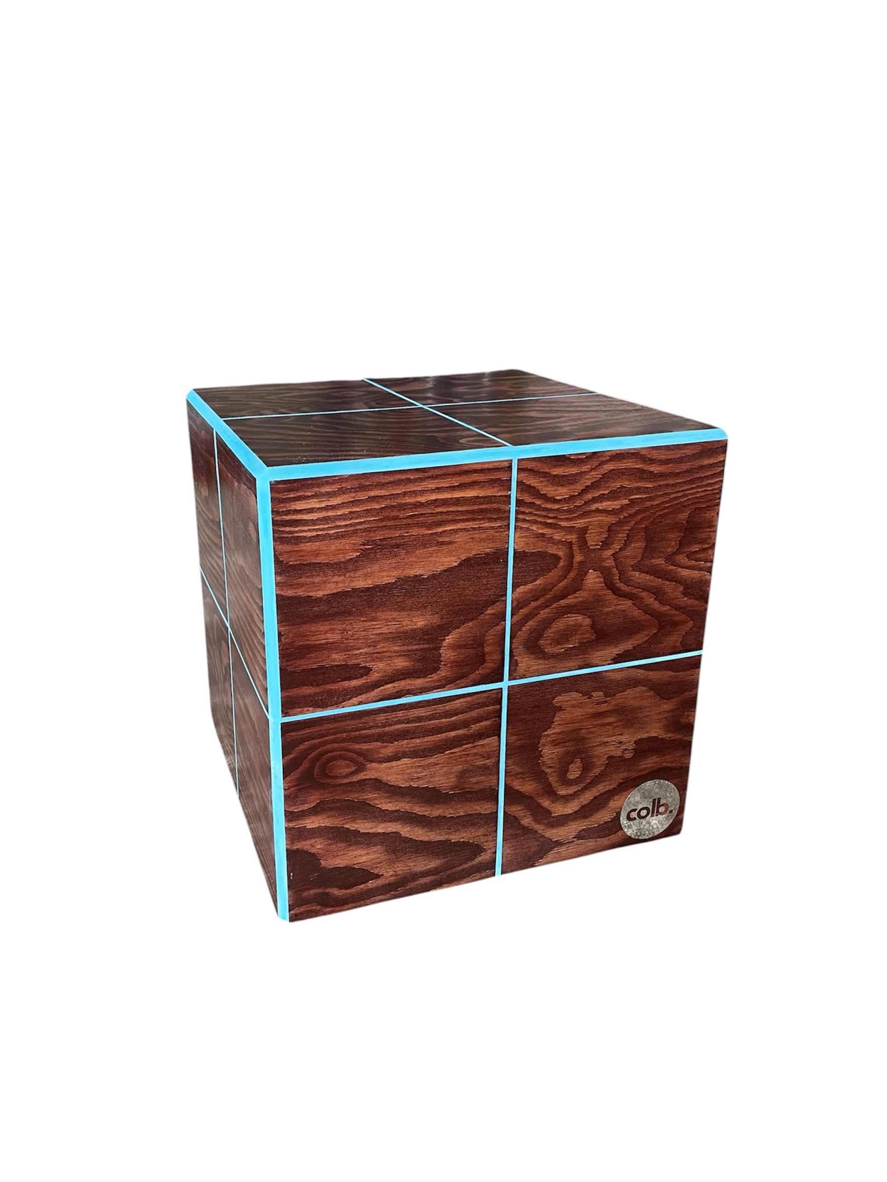 COLB Cube 30 Holz Rot-Eisblau – Holzfliesen-Beistelltisch