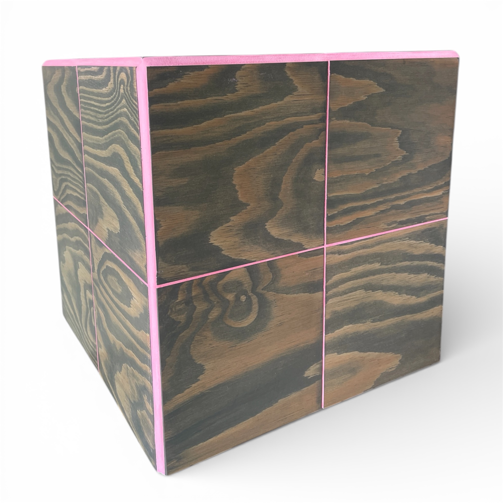 COLB Cube 30 – Holzfliesen-Beistelltisch Olivgrün & Pink, handgefertigt in Berlin
