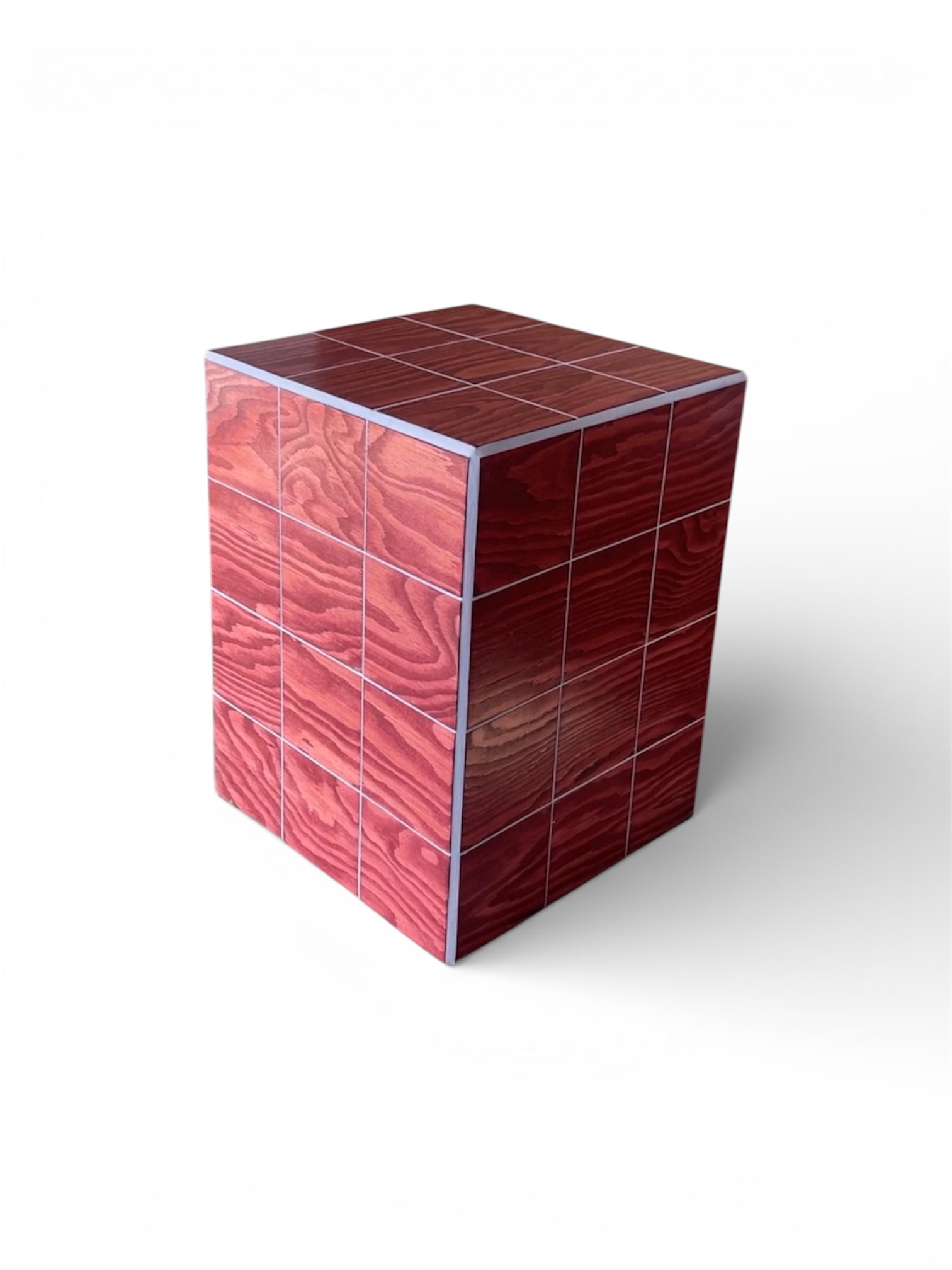 COLB Cube 40 – Holzfliesen-Beistelltisch Rot & Hellblau